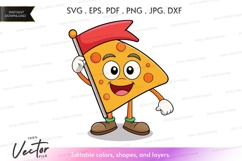 Cheerful pizza slice character holding a flag Product Image 1
