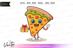 Happy pizza slice character holding a gift Product Image 1