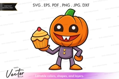 Happy pumpkin holding cupcake Product Image 1