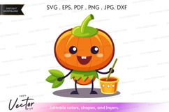 Cute pumpkin character drinking juice Product Image 1