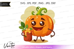 Happy pumpkin with gift clipart Product Image 1