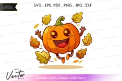 Happy pumpkin running with fall leaves Product Image 1