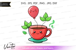 Happy tea cup with balloon and leaves Product Image 1