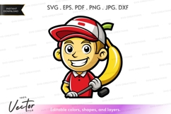 Happy boy with banana and hammer Product Image 1