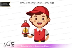 Vector silhouette clipart of a boy holding a lantern Product Image 1