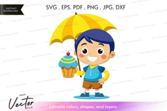 Happy boy with cupcake and umbrella Product Image 1
