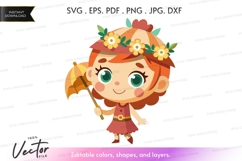 Cute girl with umbrella and flower crown Product Image 1