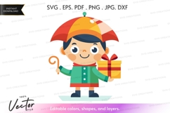 Christmas elf with gift and umbrella Product Image 1