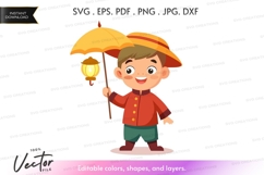 Young boy with umbrella and lantern Product Image 1