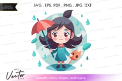 Happy girl with umbrella and dog Product Image 1