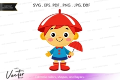 Happy child with umbrella and rain hat Product Image 1