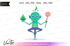 Green elf practicing yoga with magic wand Product Image 1