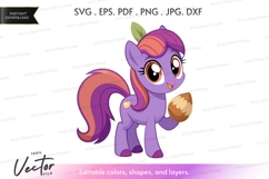 Purple pony with orange mane holding an acorn - vector silho Product Image 1