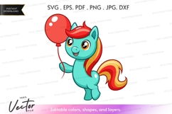 Vector silhouette of a happy pony with a balloon Product Image 1