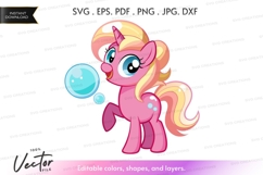 Playful pink pony blowing bubbles vector silhouette Product Image 1