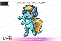 Dancing pony with headphones - vector silhouette Product Image 1