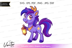 Purple pony with lantern vector silhouette Product Image 1