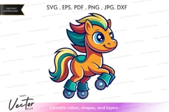 Colorful pony on skates vector silhouette Product Image 1