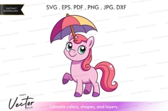 Cute unicorn with umbrella vector silhouette Product Image 1