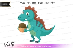 Cartoon dinosaur holding an egg - vector silhouette Product Image 1