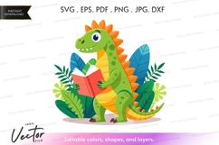 Reading dinosaur vector silhouette Product Image 1