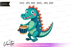 Cute dinosaur playing drum - vector silhouette Product Image 1