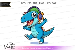 Dancing dinosaur with headphones - vector silhouette Product Image 1