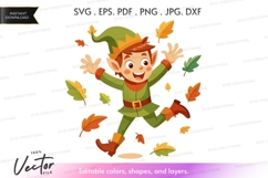 Joyful elf playing in fall leaves vector silhouette Product Image 1