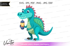 Cute dinosaur holding a smoothie - vector silhouette Product Image 1