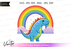 Happy dinosaur under rainbow - vector silhouette Product Image 1