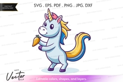 Playful unicorn with carrot vector silhouette Product Image 1