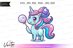 Cute unicorn with lollipop - vector silhouette Product Image 1
