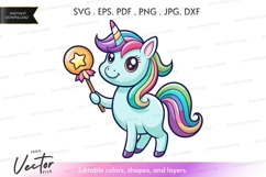 Magical unicorn with wand vector silhouette Product Image 1
