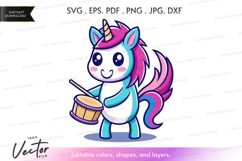 Unicorn playing drum vector silhouette Product Image 1