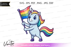 Unicorn holding rainbow flag - vector silhouette Product Image 1