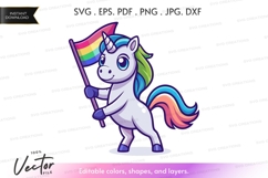 Colorful unicorn holding rainbow flag vector silhouette Product Image 1