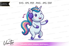 Dancing unicorn with headphones - vector silhouette Product Image 1