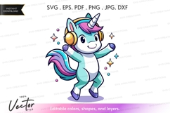 Dancing unicorn with headphones vector silhouette Product Image 1