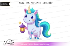 Magical unicorn with lantern vector silhouette Product Image 1