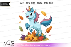 Blue unicorn with autumn leaves vector silhouette Product Image 1