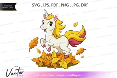Playful unicorn in autumn leaves vector silhouette Product Image 1