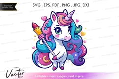 Magical unicorn with paintbrush vector silhouette Product Image 1