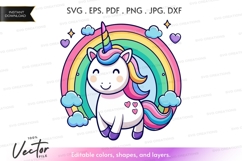 Magical unicorn with rainbow vector silhouette Product Image 1