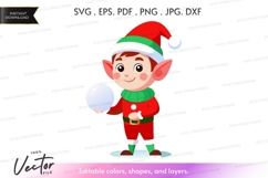 Christmas elf holding snowball vector silhouette Product Image 1