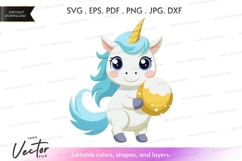 Cute unicorn with cookie - vector silhouette Product Image 1