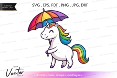 Rainbow unicorn with umbrella vector silhouette Product Image 1