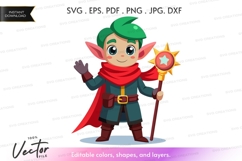 Young elf with magic wand vector silhouette Product Image 1