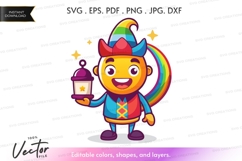 Magical elf with lantern vector silhouette Product Image 1