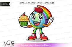 Happy rainbow character holding cupcake Product Image 1