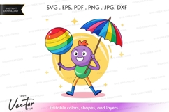 Happy character with rainbow balloon and umbrella - vector s Product Image 1